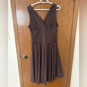 Vintage Style Polka Dot Midi Dress with Drop Waist in Chocolate Brown